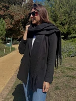 2025 женский шарф, зимняя теплая толстая шаль, модные однотонные шарфы из пашмины, длинный хиджаб с кисточками, палантины Bufanda, кашемир — изображение 6