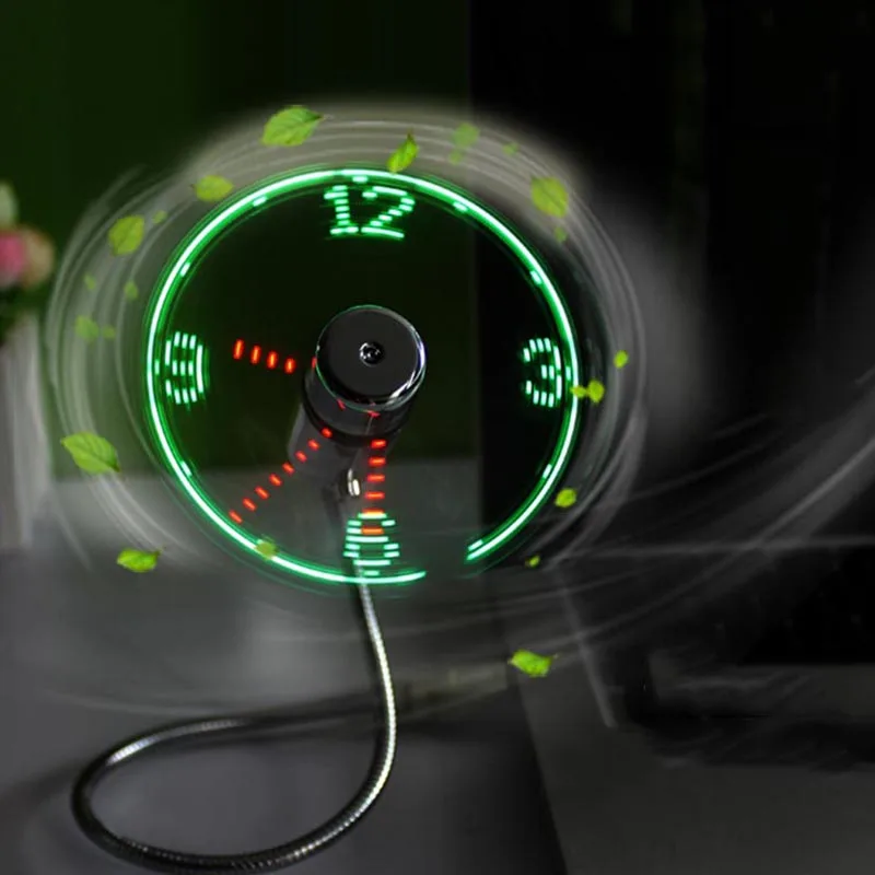 USB Digital Clock Hand Mini USB Fan Portable Gadgets Flexible Gooseneck