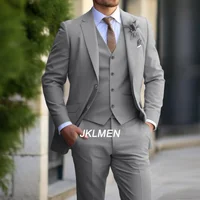 3 Pieces  Classic Men Suit Fashion Slim Fit Blazer Vest Pants Set Formal Business Wedding Tuxedos for Men Casual Clothing 2