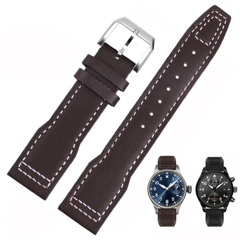 Cinturino In Vera Pelle Da 20Mm 21Mm Per Iwc Spitfire Pilot Little Prince Watch Bracciale Mark 18 Cinturino Universale Maschio Marrone Nero