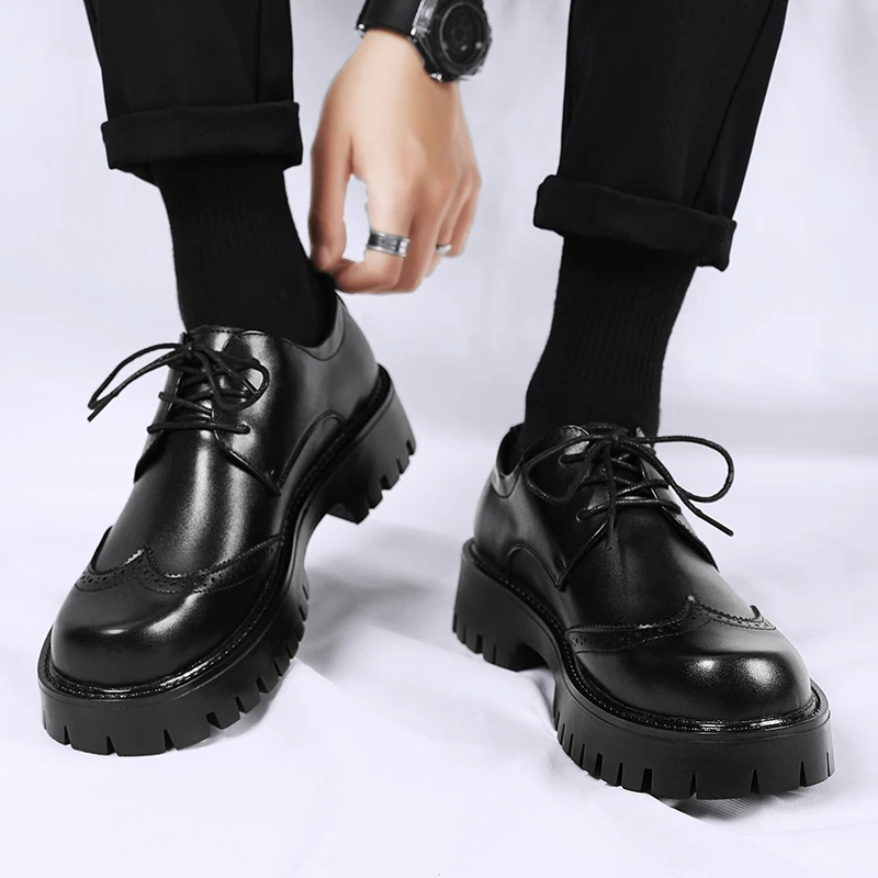 Platform Fashion Business Dress Men Shoes New Classic Leather Men Formal Shoes Comfortable Slip On Dress Oxfords