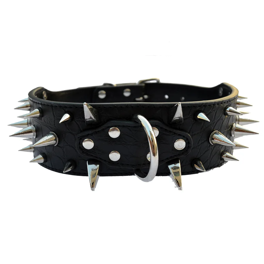 

Large Dog Pet Collar Crocodile Pattern Wolf Teeth Pointed Nail Necklace Pet Collar Rivet Traction Rope