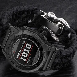 Adjustable Sport Braided Nylon Watch Strap, Multi - Size Options - Garmin 22mm (Black Silver)