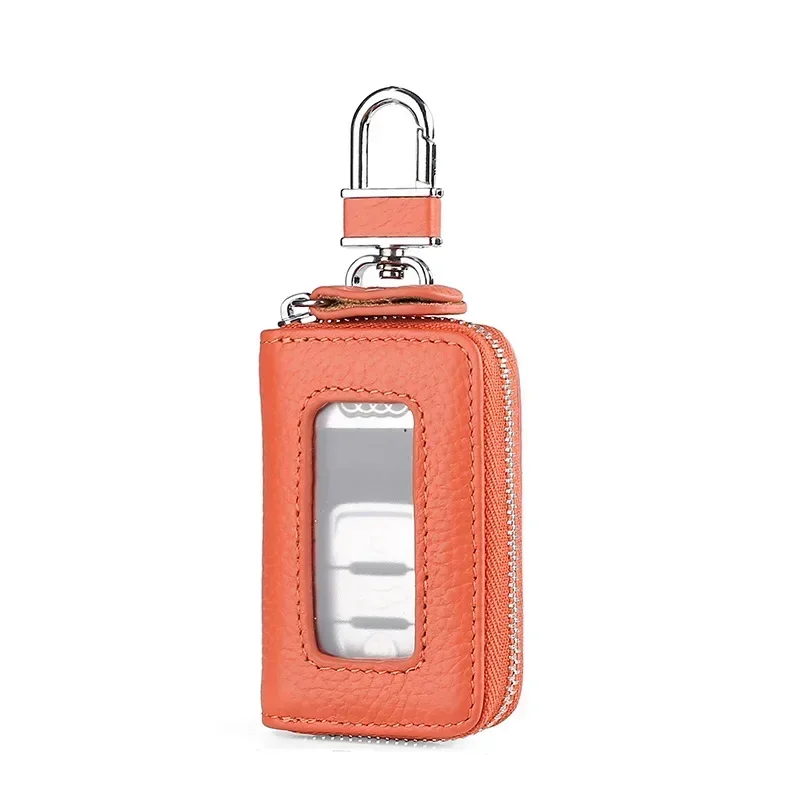Korean Style Multi-Color Soft Leather Zipper Car Key Case with Transparent Window
