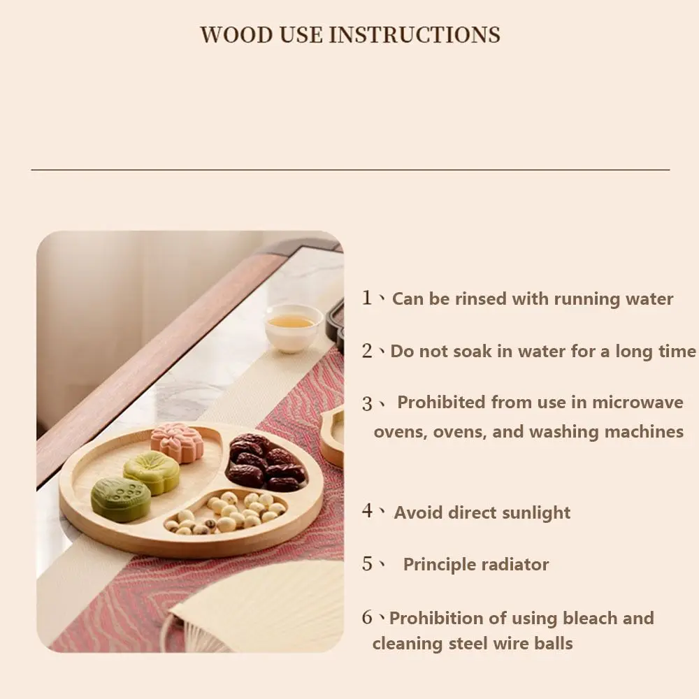 Round Wooden Divided Fruit Tray Nut Platter Multi-cell Food Storage Tray Wooden Handcrafted Fruit Snack Plate 5