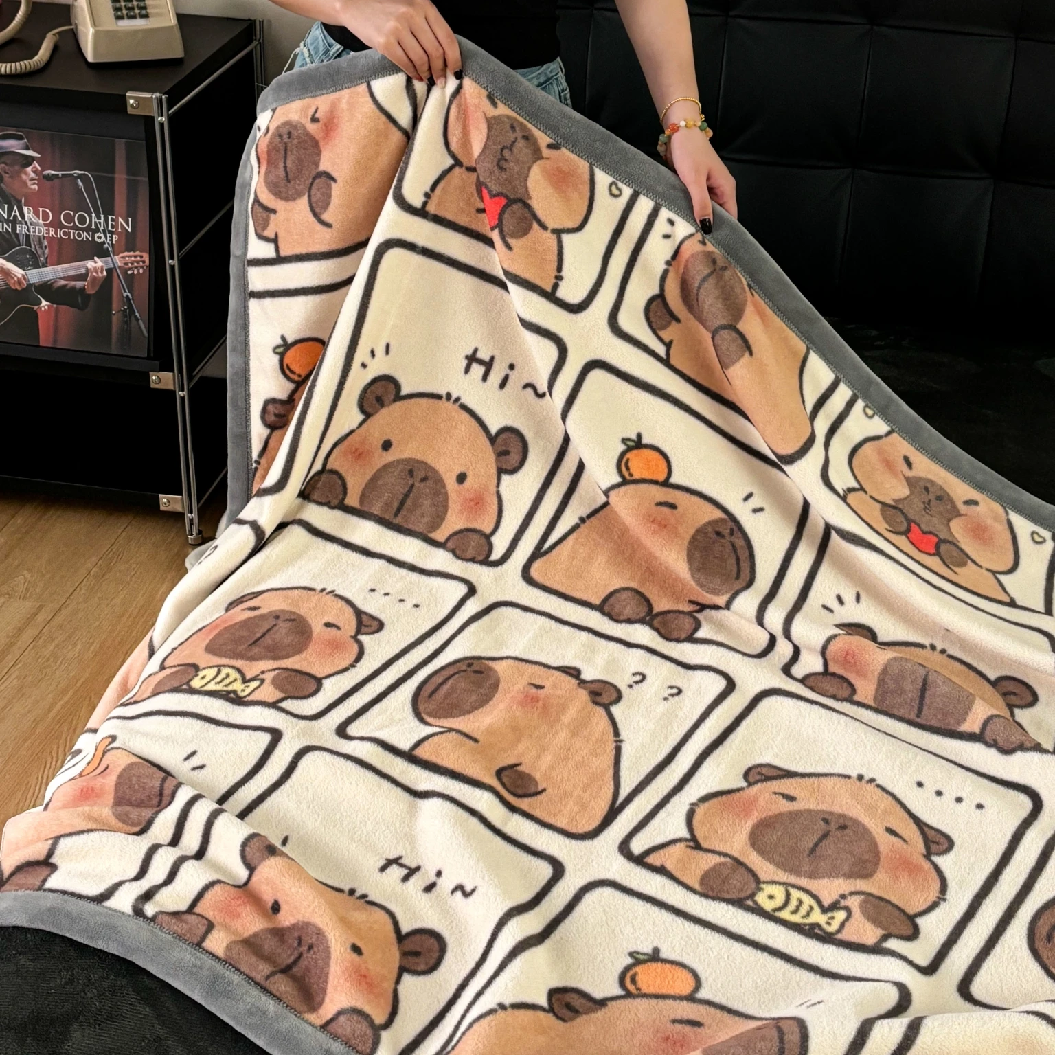 YanYangTian 2024 New Capybara Thin blanket sofa cover bedding Cute puppy print Autumn Winter warm comforter Home and decoration 2