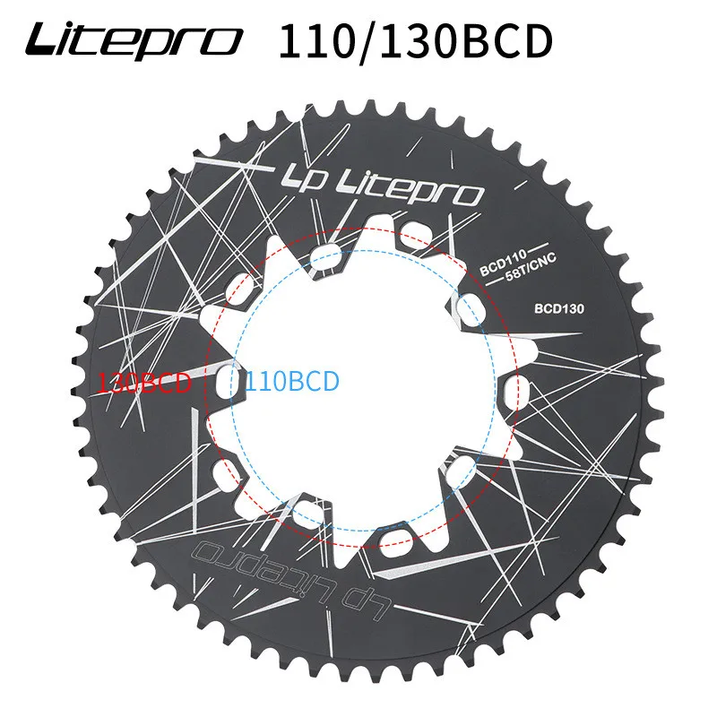 LITEPRO　軽量　 チェーンリング　56ｔチェーンガード付き 　　pcd130ｍｍ　シルバー | litepro自転車クランクセット自転車一体型中空クランクBCD130