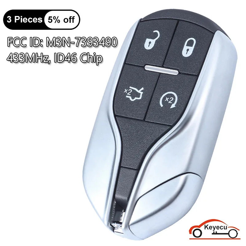 

KEYECU 4 Buttons 433MHz ID46 Chip for Maserati Ghibli Quattroporte 2014-2016 Levante 2017-2020 Smart Remote Key Fob M3N-7393490