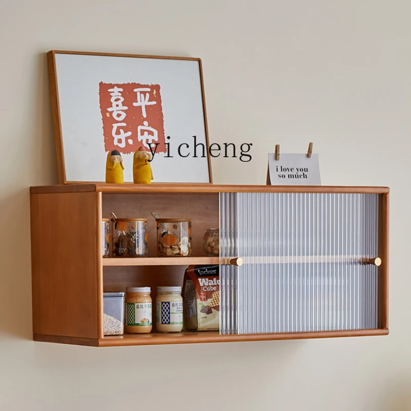 

Tqh Wall-Mounted Solid Wood Kitchen Wall Storage Cabinet Bedroom Wall Hangings Storage Glass Closet