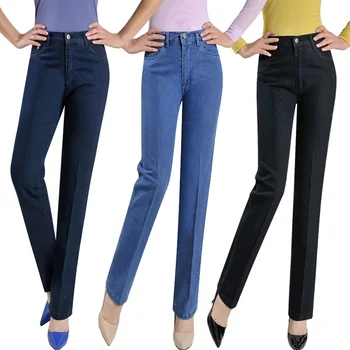 2025 Spring Summer New Middle-aged Mother Stretch Jeans High waist Large size Straight Denim Trousers Multi-pocket Casual Pants