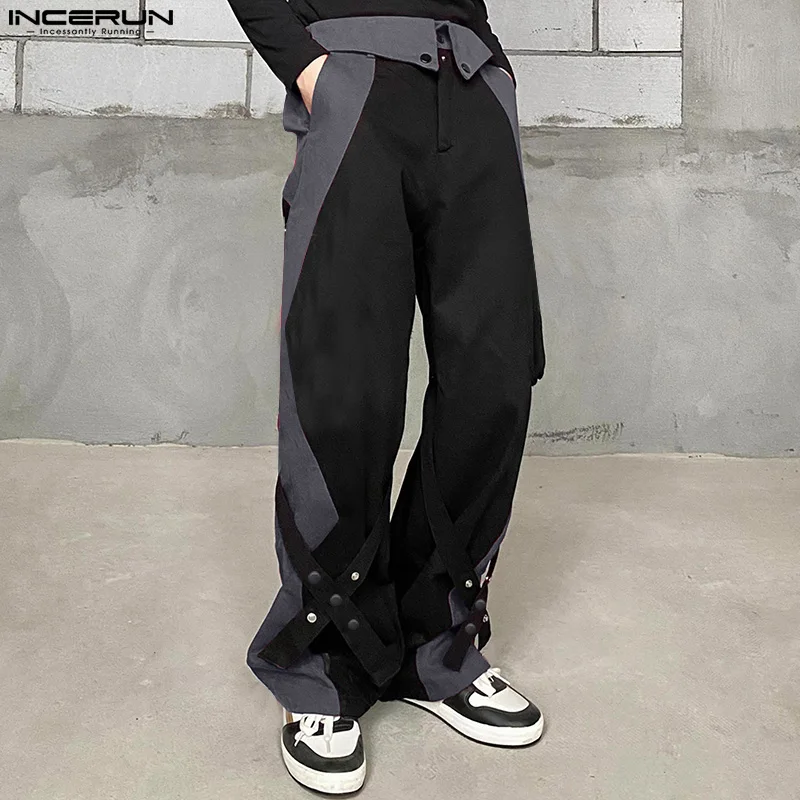 Description Picture 6 of itemINCERUN 2024 Korean Style New Men Trousers Patchwork Cross Design Long Pants Casual Streetwear Contrasting Color Pantalons S-5XL