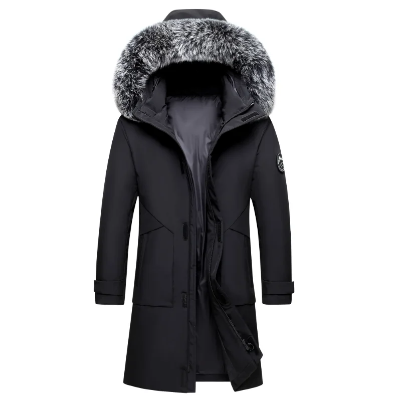 Winter 2022 new down jacket men's long thickened white eiderdown loose coat tide large hair collar large size leisure