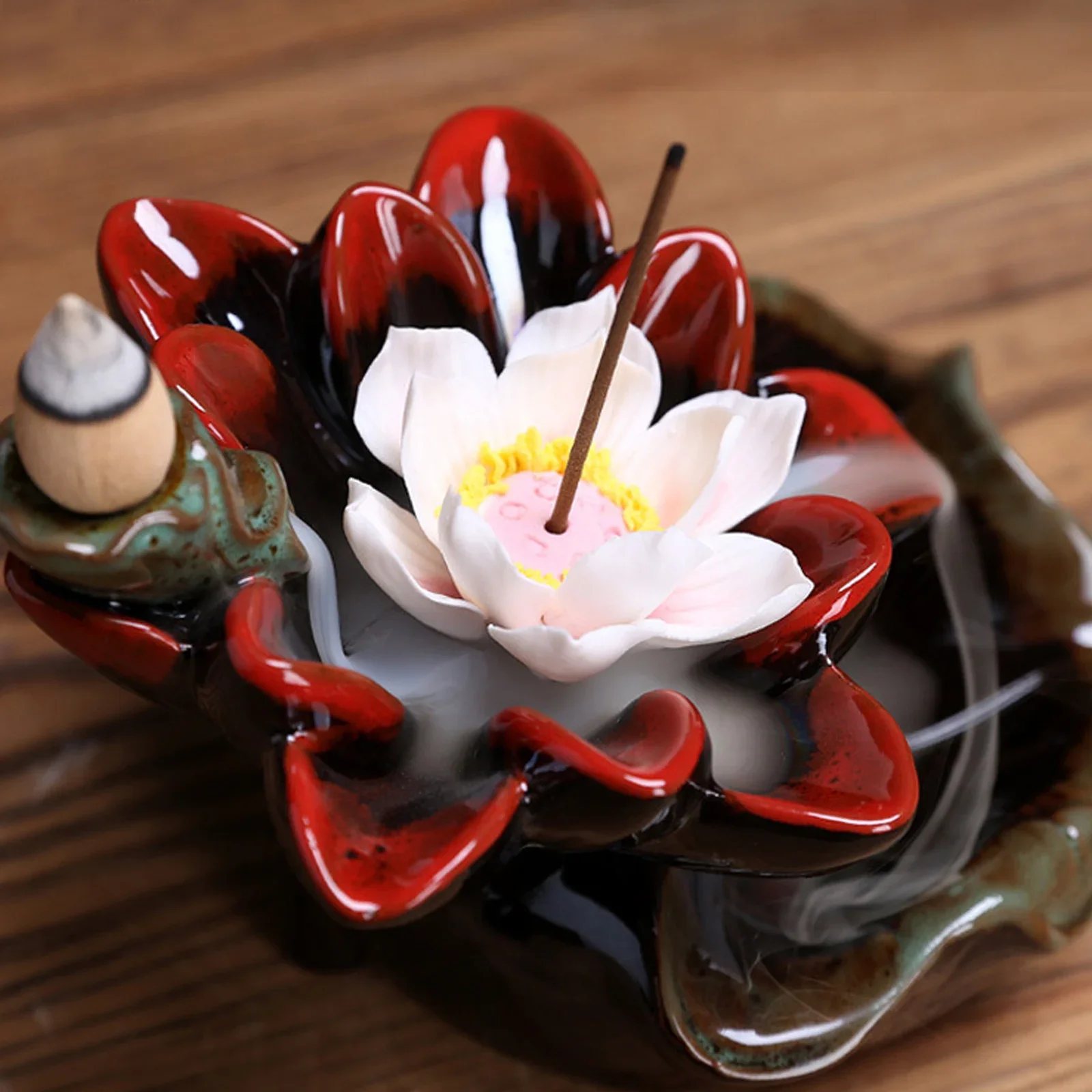 Lotus Backflow Räuchergefäß Wasserfall Keramik Räucherstäbchenhalter ohne Räucherkegel Räucherstäbchenhalter Keramik Aromatherapie – Detail 3