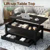 Coffee Table, Lift Top Coffee Table with Drawers and Hidden Compartment, Retro Central Table with Wooden Lift Tabletop 4