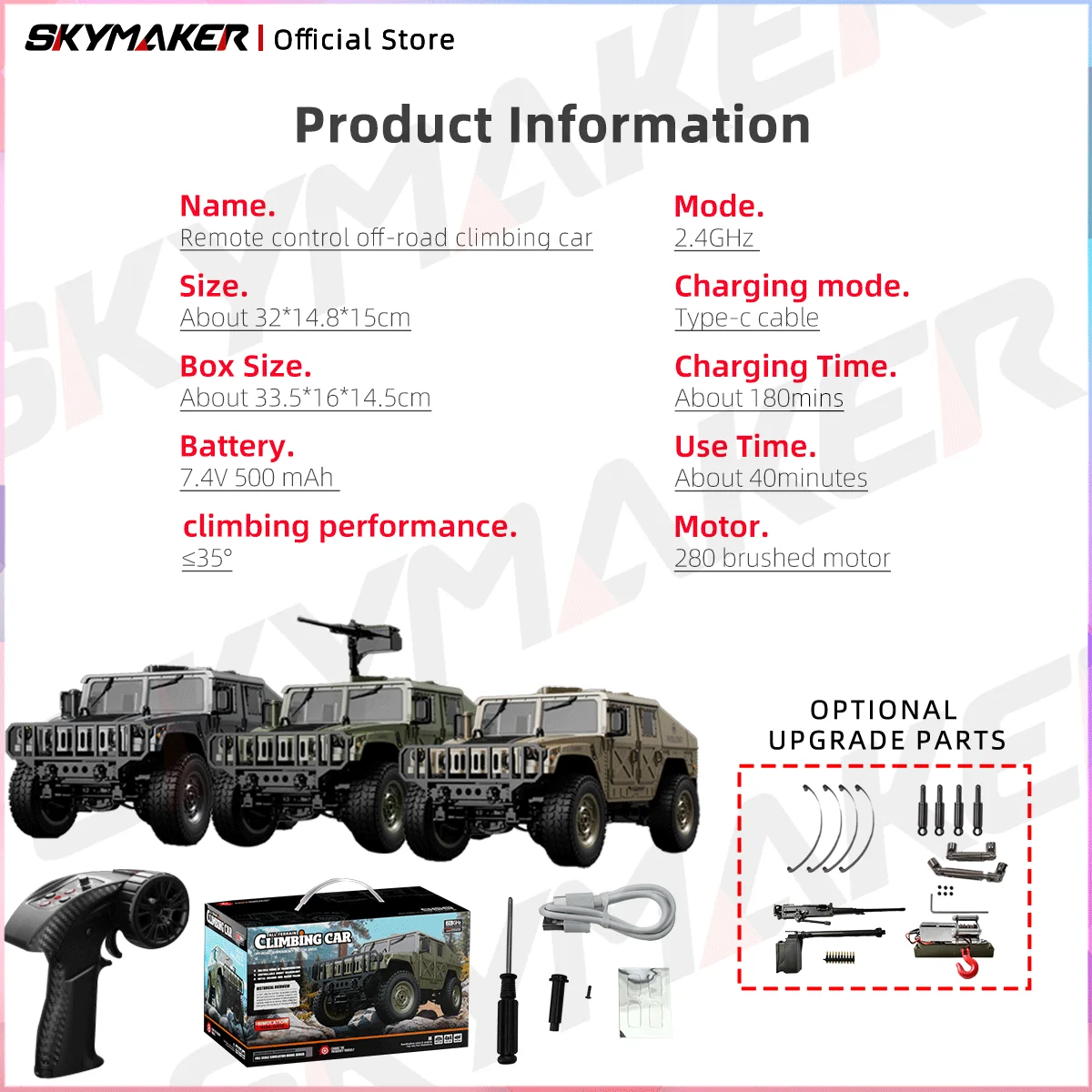 JJRC C8835 1/14 풀 스케일 RC 자동차 2.4G 4WD 전지형 오프로드 클라이머 LED 라이트 포함 어린이용 오프로드 어드벤처 장난감 선물