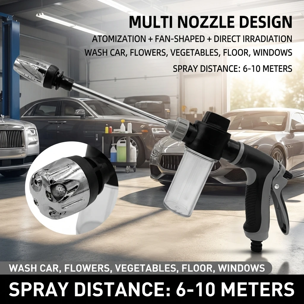긴 폴대형 세차 도구, 정원용 물주기 도구, 물 호스, 범용 금속 연장형 세차용 고압 물총