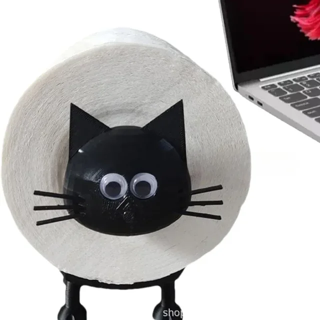 1pc porte-rouleau de papier toilette chat drôle, porte-rouleau de Loo de mouton noir imprimé en 3D autoportant, ensemble de salle de bain en plastique auto-adhésif 5