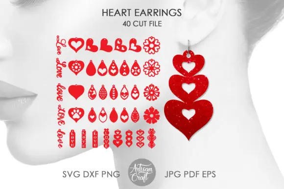 Heart Earrings Set of 165 Laser Files for Cutting SVG DXF DWG CDR and Digital Multilayer Layout Files Laser Engraving Wood Boring Machinery