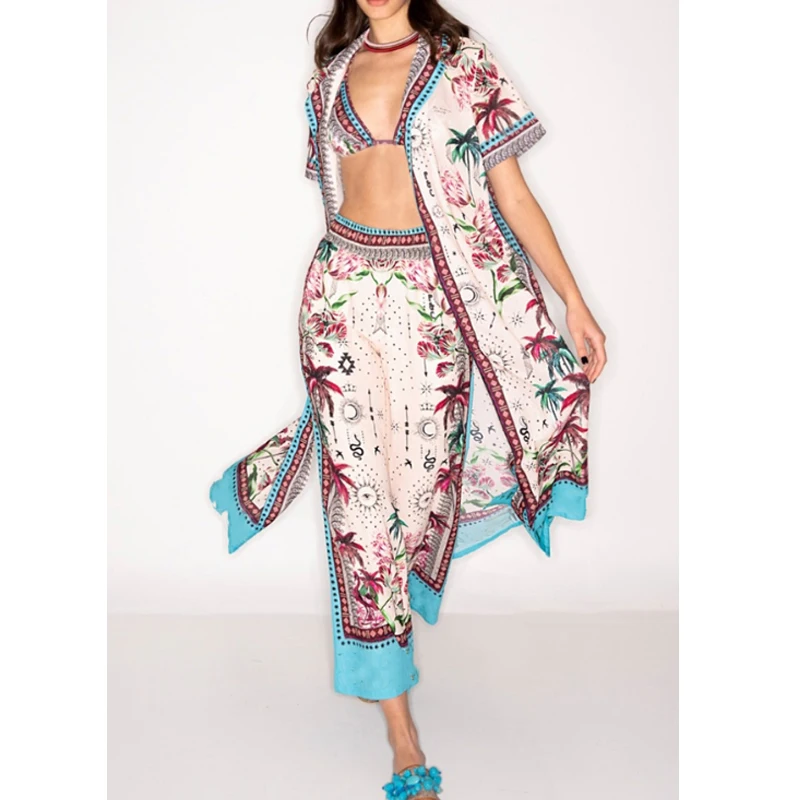 

2023 New Sexy Push Up Brazilian Bikini Set Women Vintage Strappy Swimwear Print Pants Beach Style Smock Low Waist Beachwear