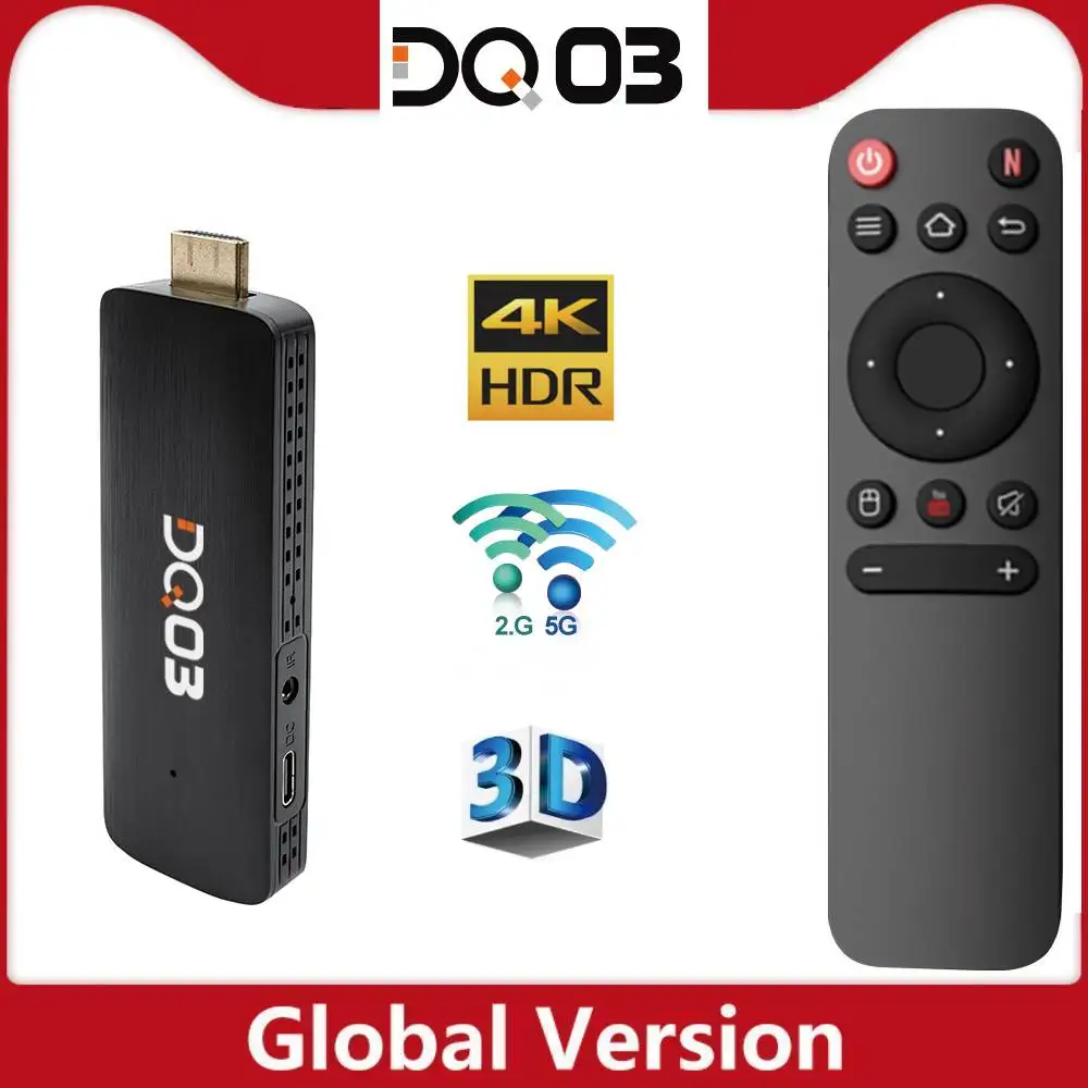 DQ03 Mini TV Stick Android 10 QuadCore ARM Cortex A53 2G16G Support 4K@60fps HDR10+ 2.4G&5.8G Dual Wifi 1G8G TV BOX Android 10.0