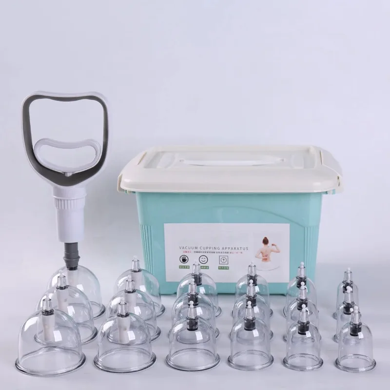 Medical Cans Chinese Vacuum Cupping Kit Pull Out Vacuum Apparatus Therapy Relax Massagers Curve Suction Pumps w/ 12/24 PCS Cups