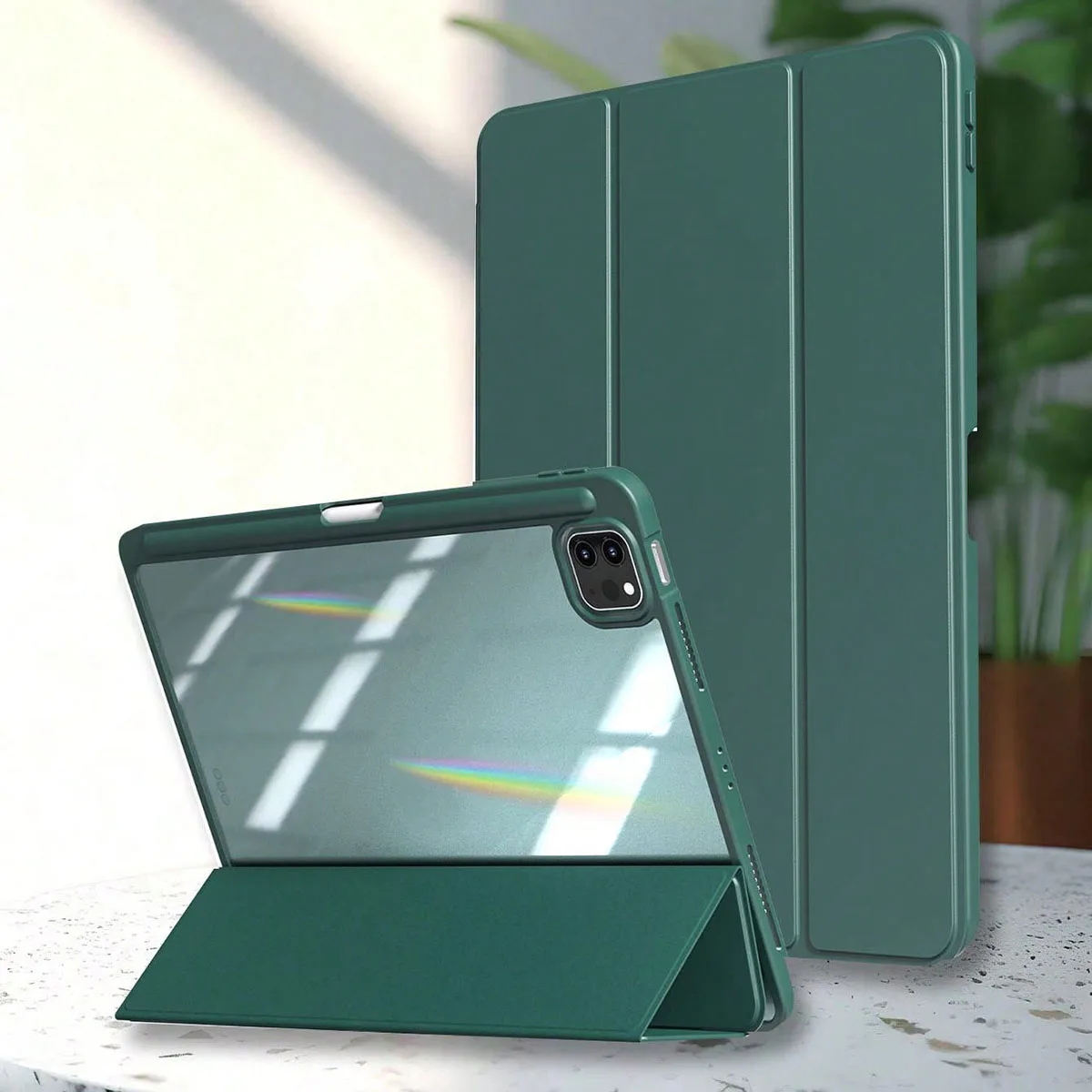 iPad Case with Pen Holder and Clear Acrylic Trifold Hard Cover