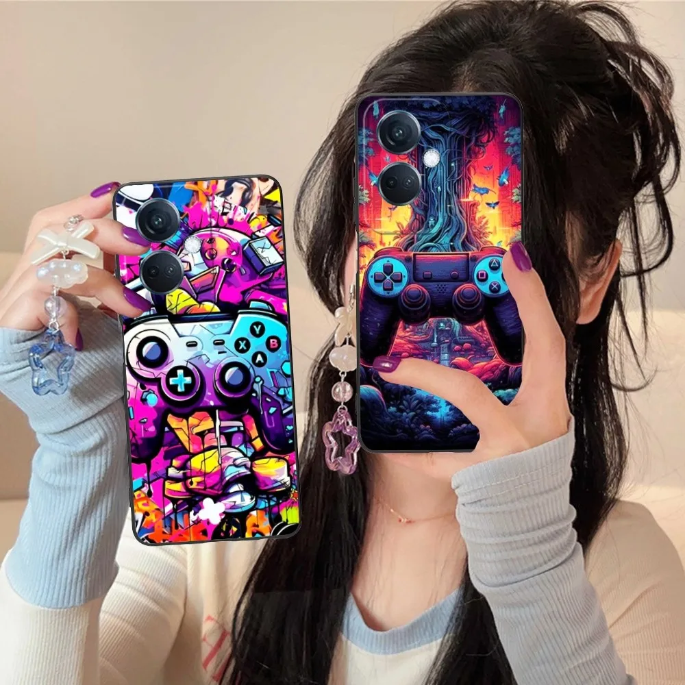 Game Controller Mobile Cell Phone Case For Oppo Find X5 X3 X2 A93 Reno 8 7 Pro A74 A72 A53 Black Soft Phone Cover Funda