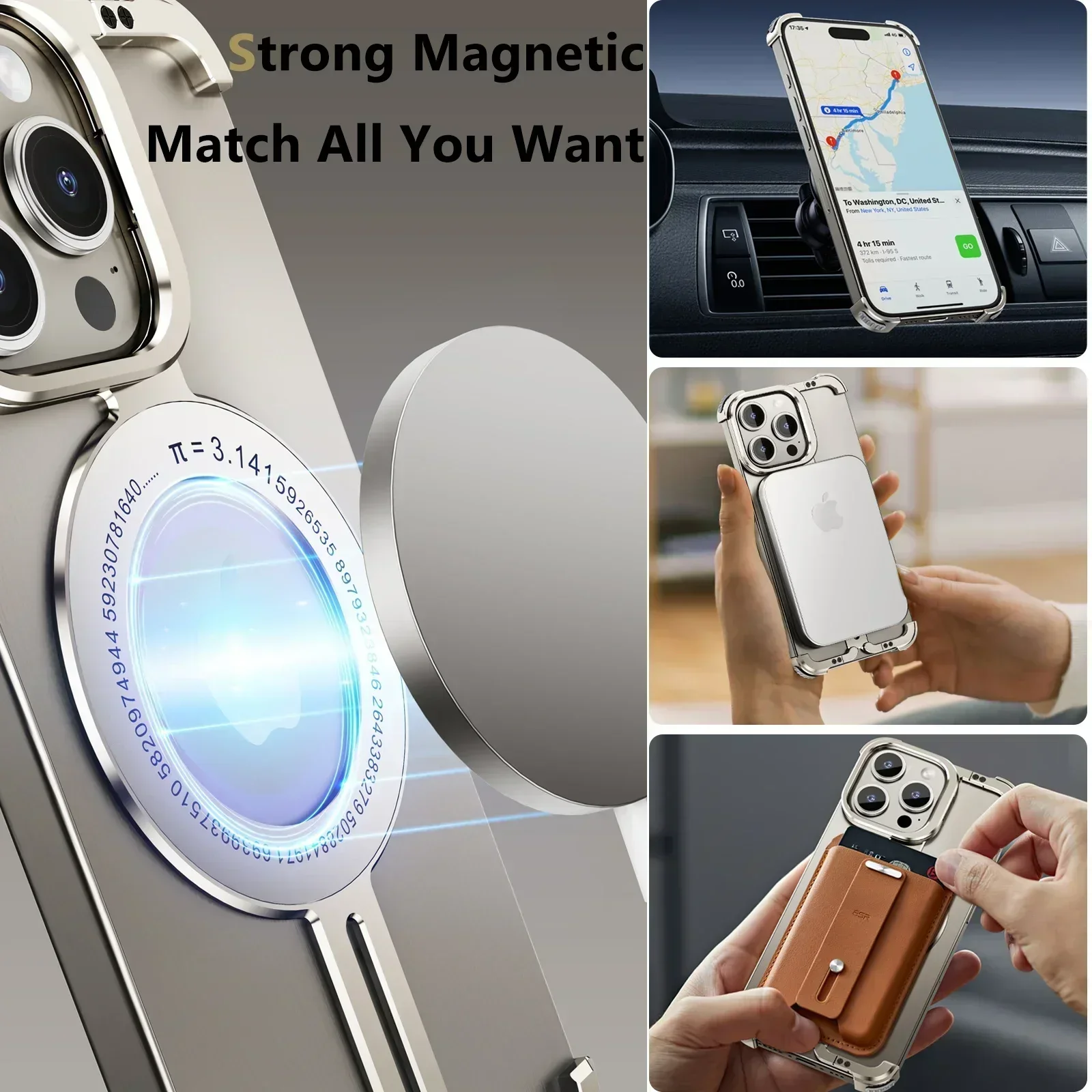 Eary for iPhone15 14 Pro Max Phone Case With Magsafe Phone Holder Frameless Metal Shockproof Protective Cover for iPhone14 Pro