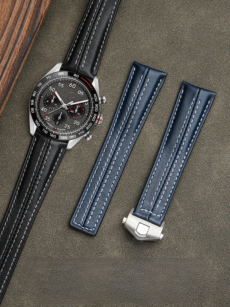 Comodo Cinturino Impermeabile Sicuro Per Tag Heuer Calila Porsche Heritage Monaco Cinturino In Pelle Da Uomo 22Mm Fibbia Pieghevole