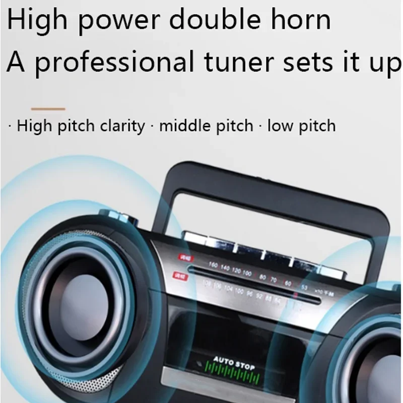 Portable Tape Cassette Player FM AM Two Band Radio Play Record Double Speaker Sound AC DC Dual Mode Speakers Recorder Machine