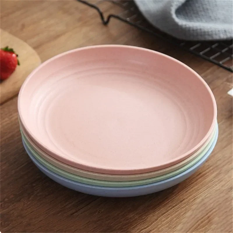 Platos de cena perfectos para la cocina casera: juego de platos reutilizables irrompibles de 4 piezas, vajilla de colección de huesos, platos de paja de trigo