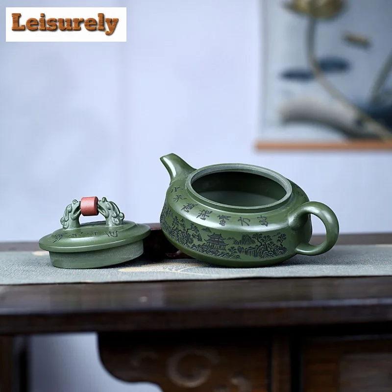 280ml Vintage Yixing Purple Clay Teapots Handmade Both Dragon Pot Raw Ore Green Mud Kettle Chinese Zisha Tea Set Supplies Craft