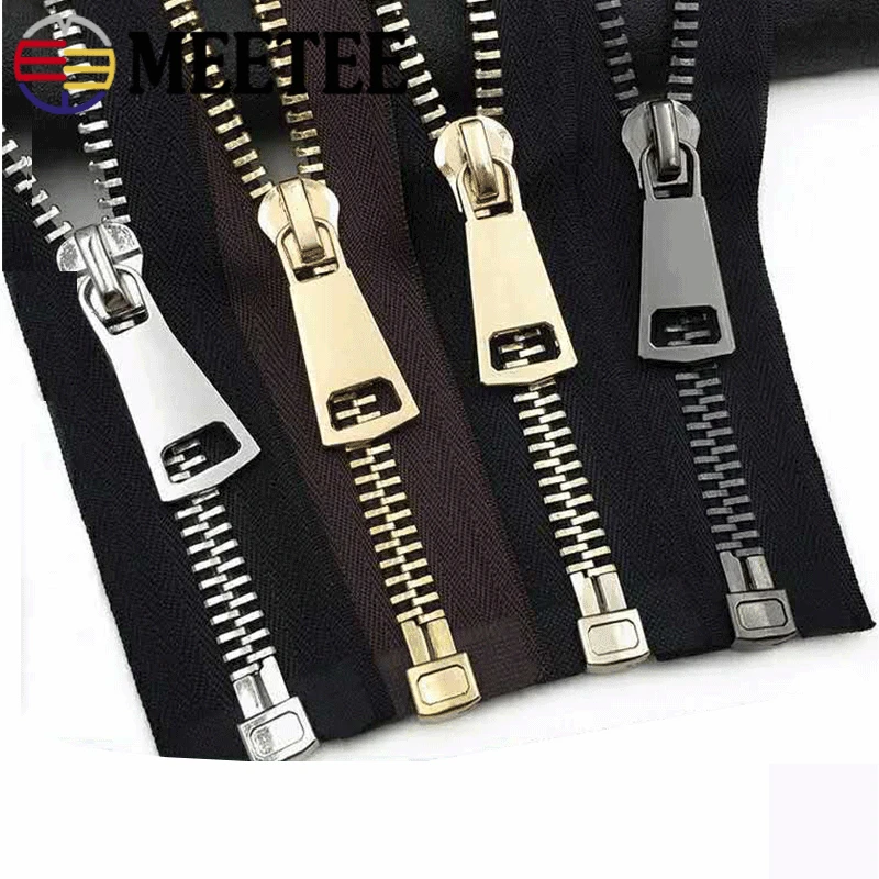 2pcs Meetee 5# Metal Zippers 15/60/70/80cm Auto Lock Zips for Down Coat Garments Zipper Shoes Pocket Garment Sewing Accessories