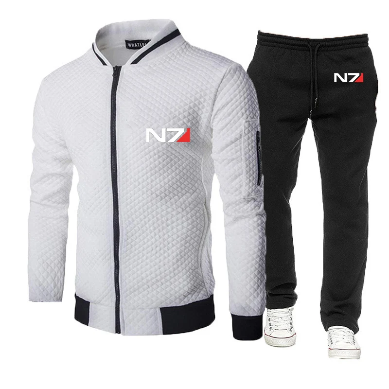 2023 Spring and Autumn N7 popular effect Logo printed round neck slim zipper sweatshirt+popular sweatpants suit