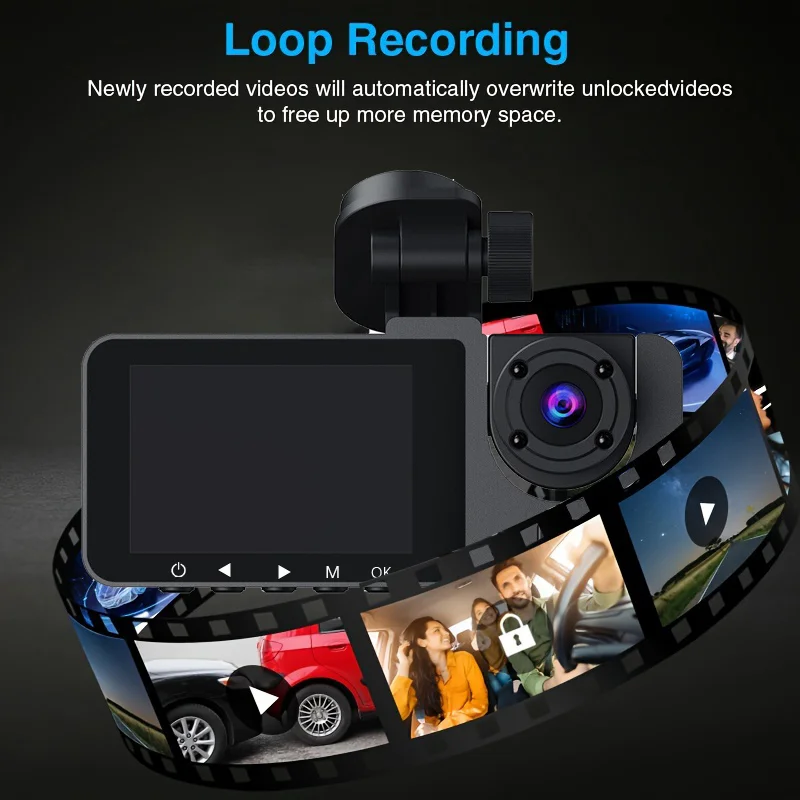Three-lens high-definition 1080P car recorder, with 32G memory card option, capable of simultaneous recording