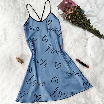 فستان نوم نسائي من الحرير الجليدي برقبة على شكل حرف U ، فساتين قصيرة مثيرة ، بيجامة عارية الظهر ، طبعة رقيقة جيدة التهوية ، صيف ، جديد 6