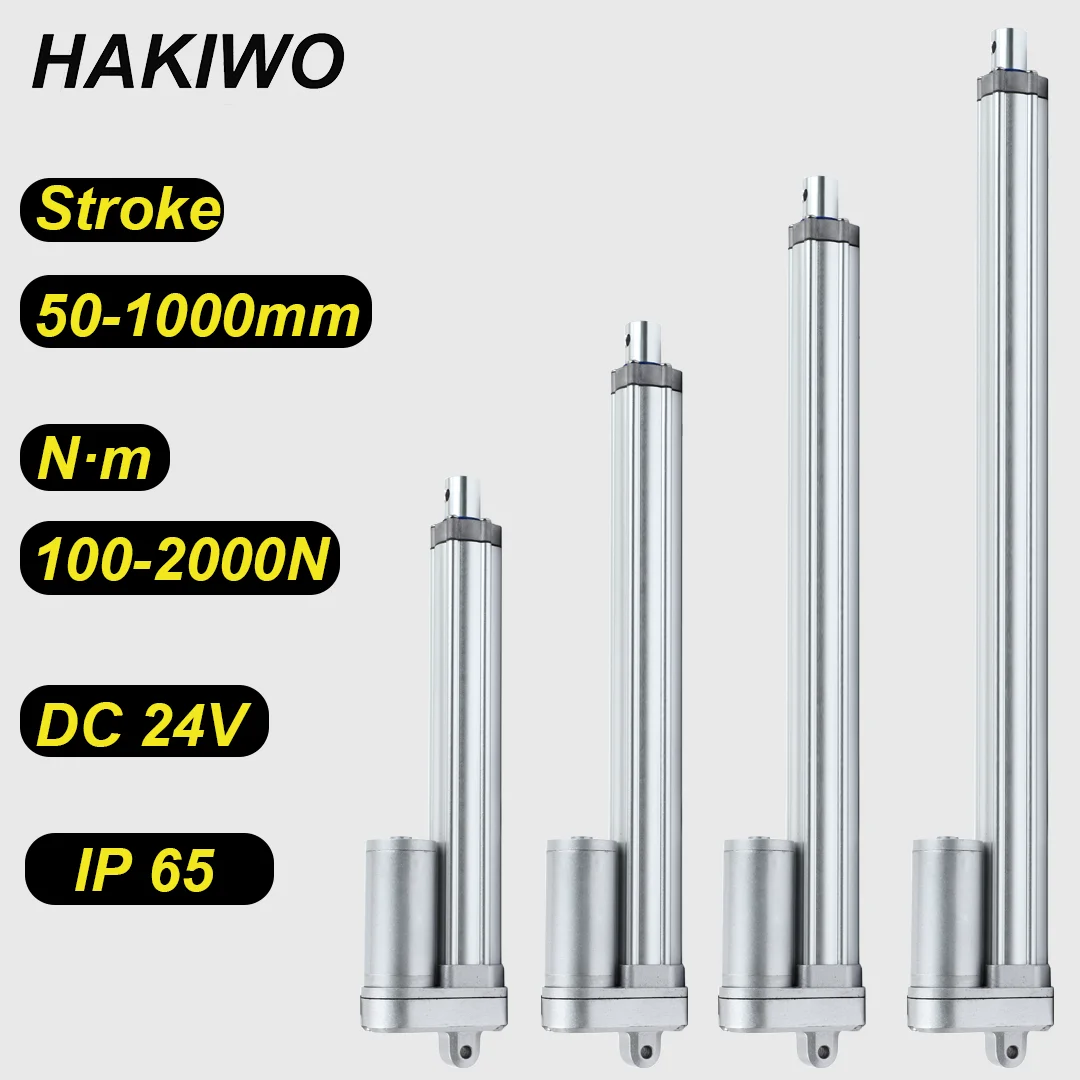 

HAKIWO 24V IP65 Waterproof Linear Actuator 2500N 200mm 400mm 600mm 800mm 1000mm Stroke Linear Drive Electric Motor 100mm/s Speed