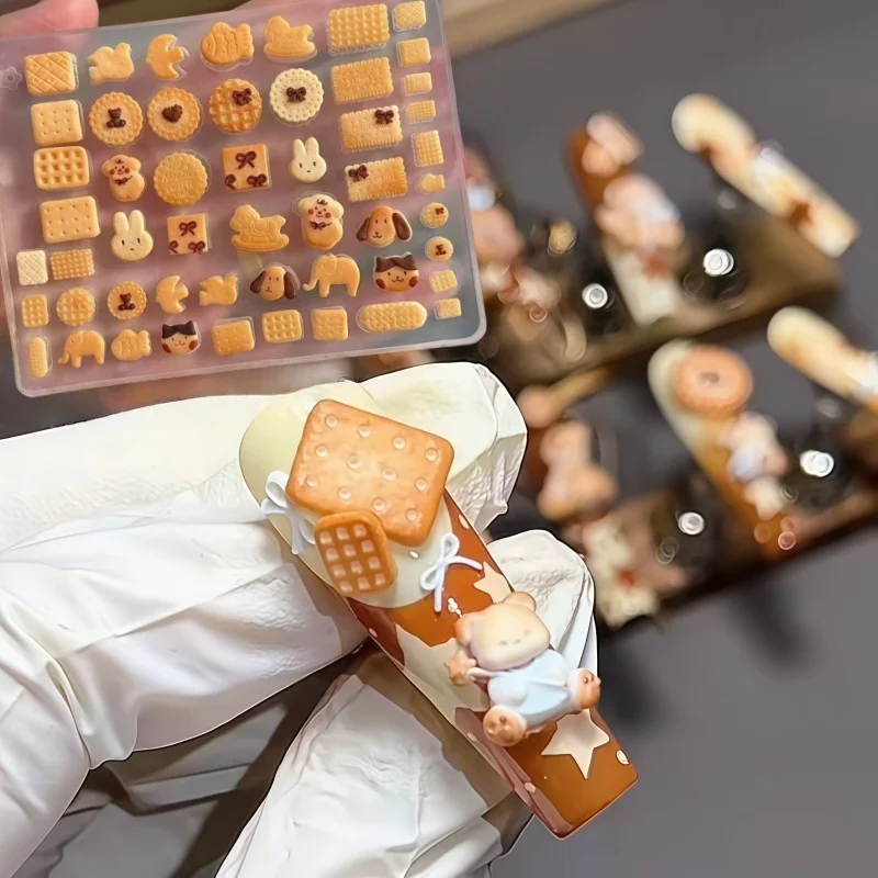 귀여운 동물 네일아트 & 쿠키 베이킹 몰드 세트 - 강아지 & 토끼 모양 투명 실리콘 미니 장식품 (공예용)