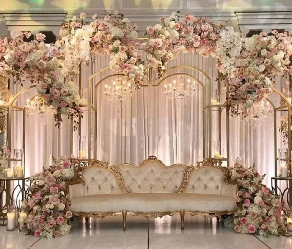 

Luxury Shiny gold decorate wedding backdrops stand Rectangular arch Stage decoration arch