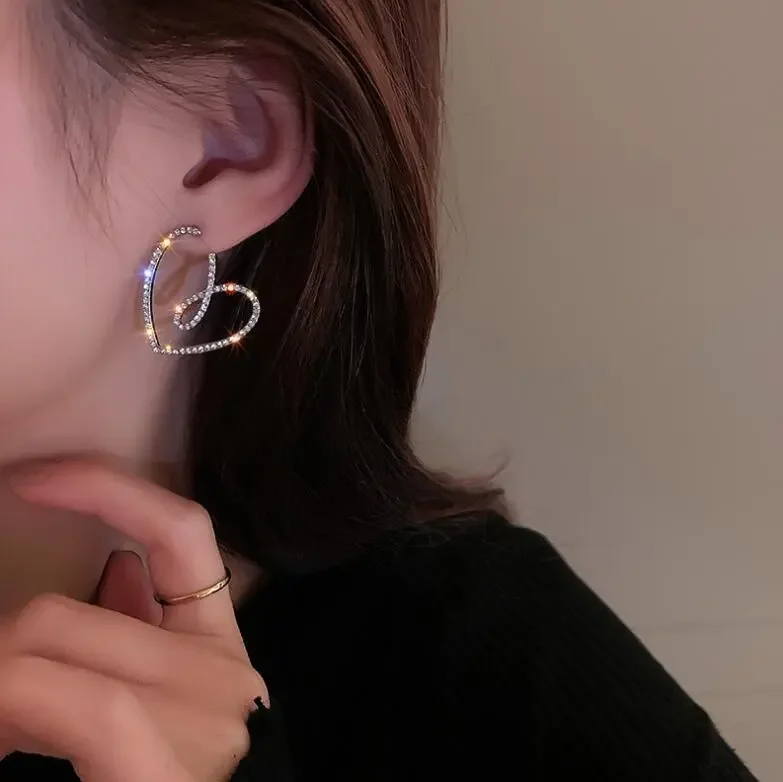Stud Earrings Heart Shape For Women Shining CZ Zircon Hollow Out Design Big Wedding Earring Girl Temperament Jewelry stud earrings