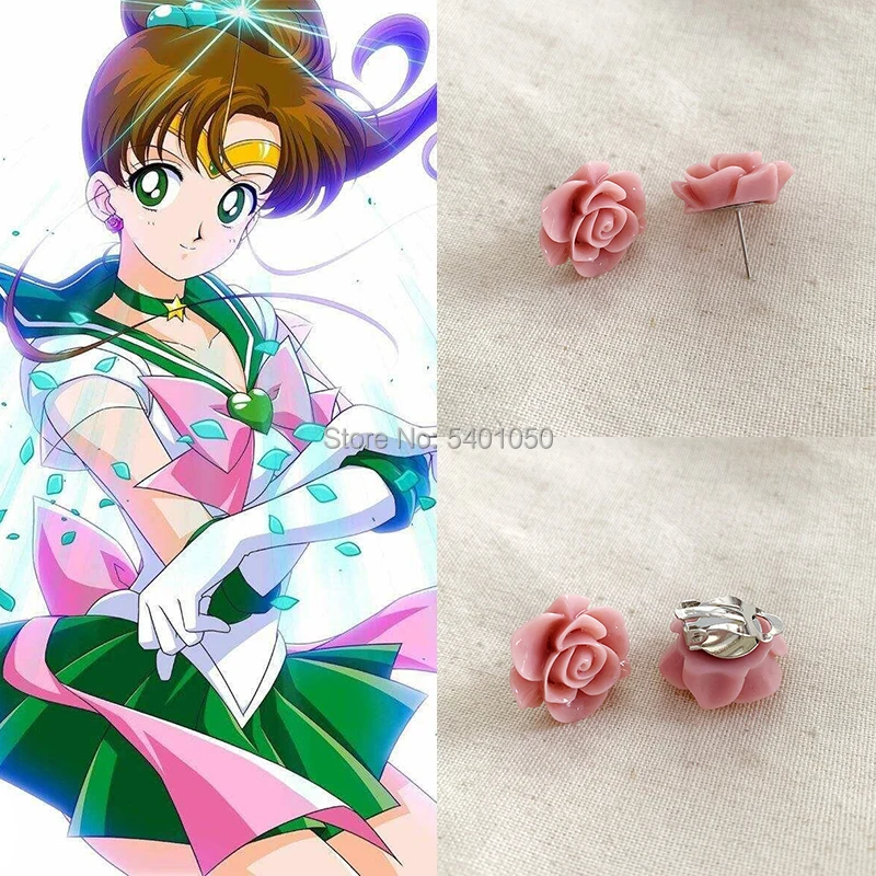 Tanio Sailor Kino Makoto/ Sailor Jupiter akcesoria Cosplay kolczyki różowe