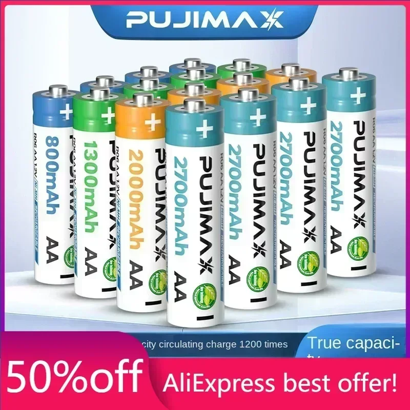 

PUJIMAX Rechargeable Batteries - 5 and 7 Sizes, 1.2V Ni-MH for Alarm Clock, Toy, Mouse