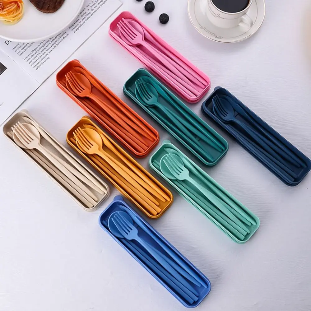 8 colors Reusable Utensils Set New Chopsticks Knife Fork and Spoon Portable Lunch Box Accessories Daily Use with Case Tableware