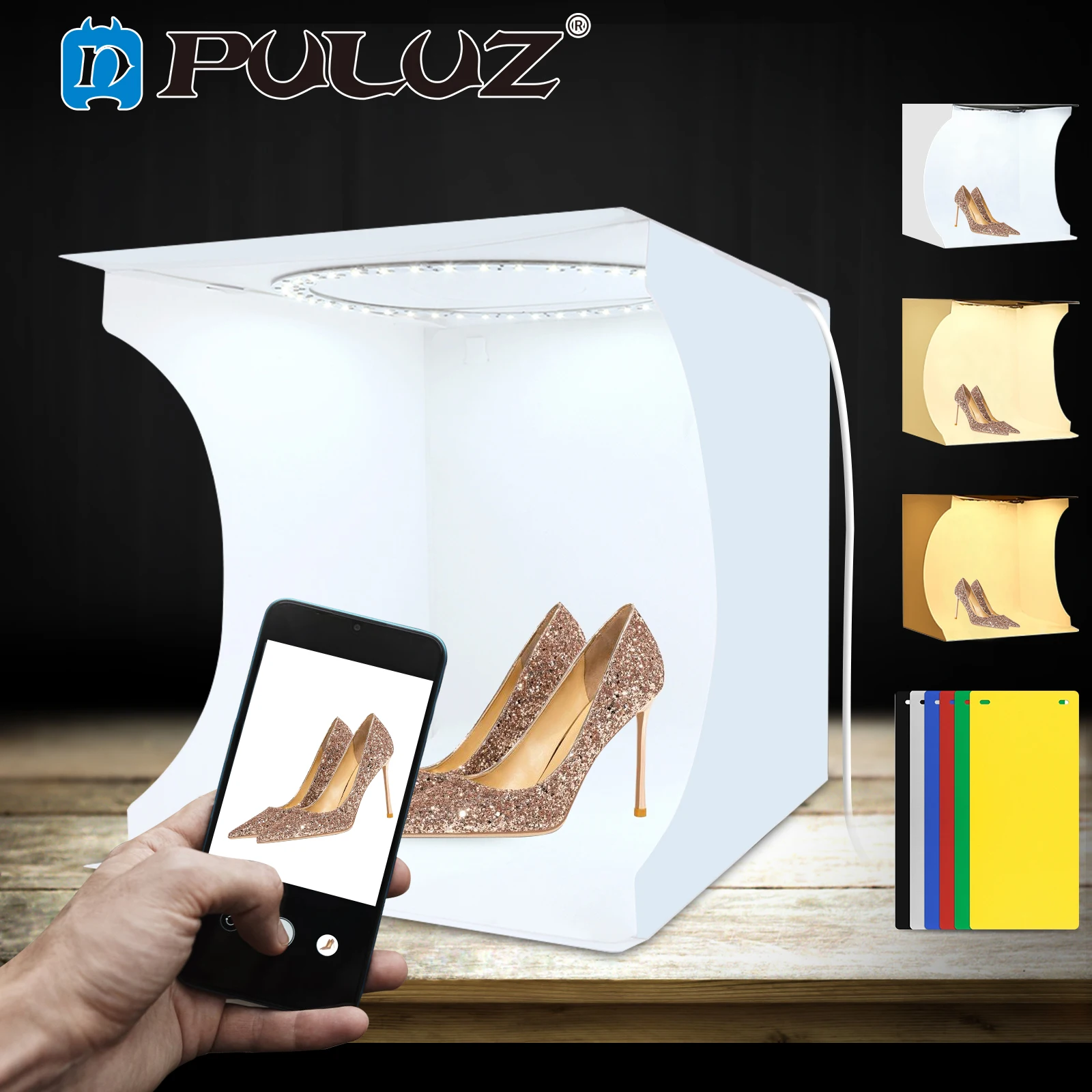 

PULUZ 20cm/30cm LED Ring Light box Lightbox Photo Studio Box Photography Light Studio Shooting Tent Box Kit & 6 Color Backdrops