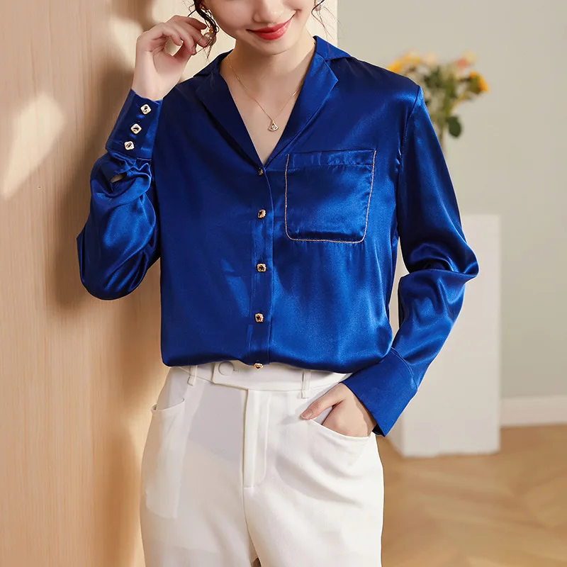 

Mulberry Silk Shirt 2022 Autumn Casual Shirts for Women Clothing White Blouse Elegant Long Sleeve Tops Women Blusas Mujer Zm2821