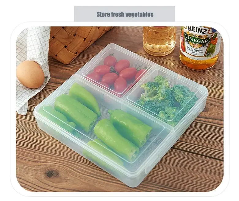 3 Grids Food Storage Box Container Fruit Vegetable Refrigerator Freezer Organizers Sub-Packed Meat Ginger Kitchen Accessories
