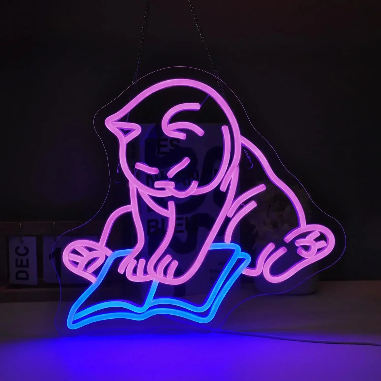 Cat Reading Book Neon Sign, Led Neon Light Sign for Wall Decor, Usb Powered Light Signs Indoor for Room Decor Holiday, Gifts