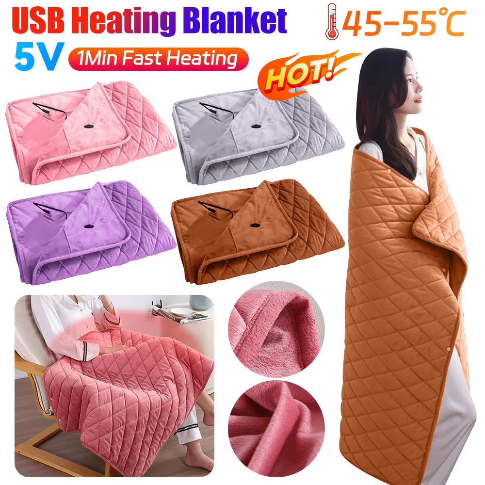 USB Electric Heating Blanket Shawl 5V Portable Wireless Electric Heating Pad Waterproof Electric Heated Warm Mat for Home Office