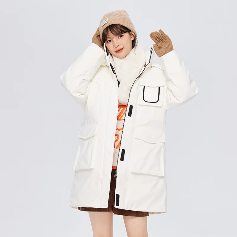 Semir Down Jacket Women Long Three-Proof Loose Handsome Fashionable 2023 Winter New Hooded Warm Thick Coat