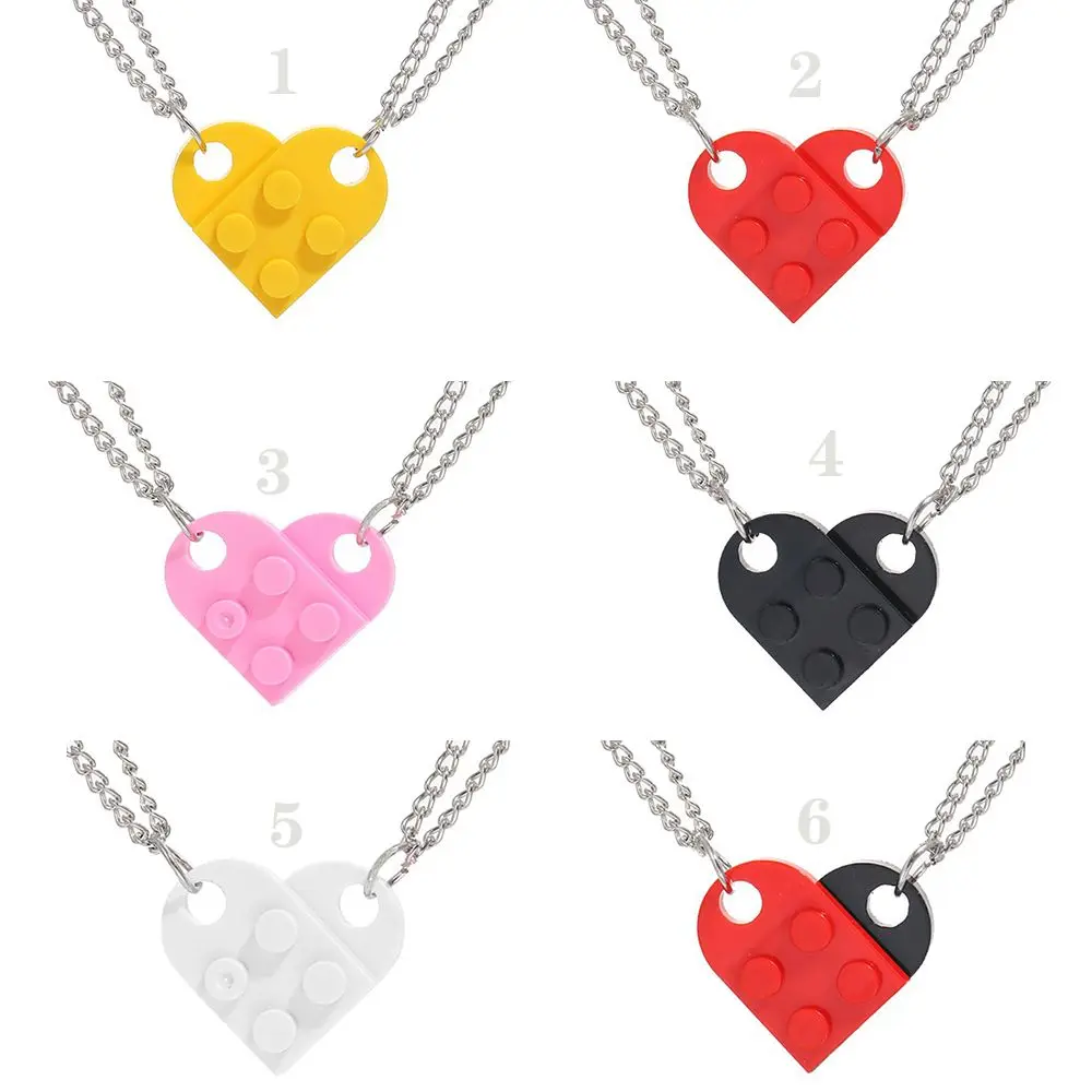 Pink Lego Heart Necklace 2Pcs Heart Brick Couples Love Necklace